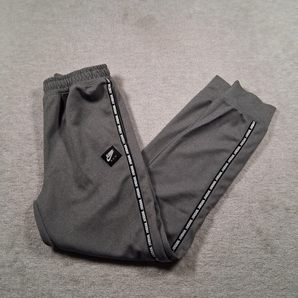 Jordan Joggers Boys XL Gray Jumpman Branded Tape Athletic Sweatpants Tapered
